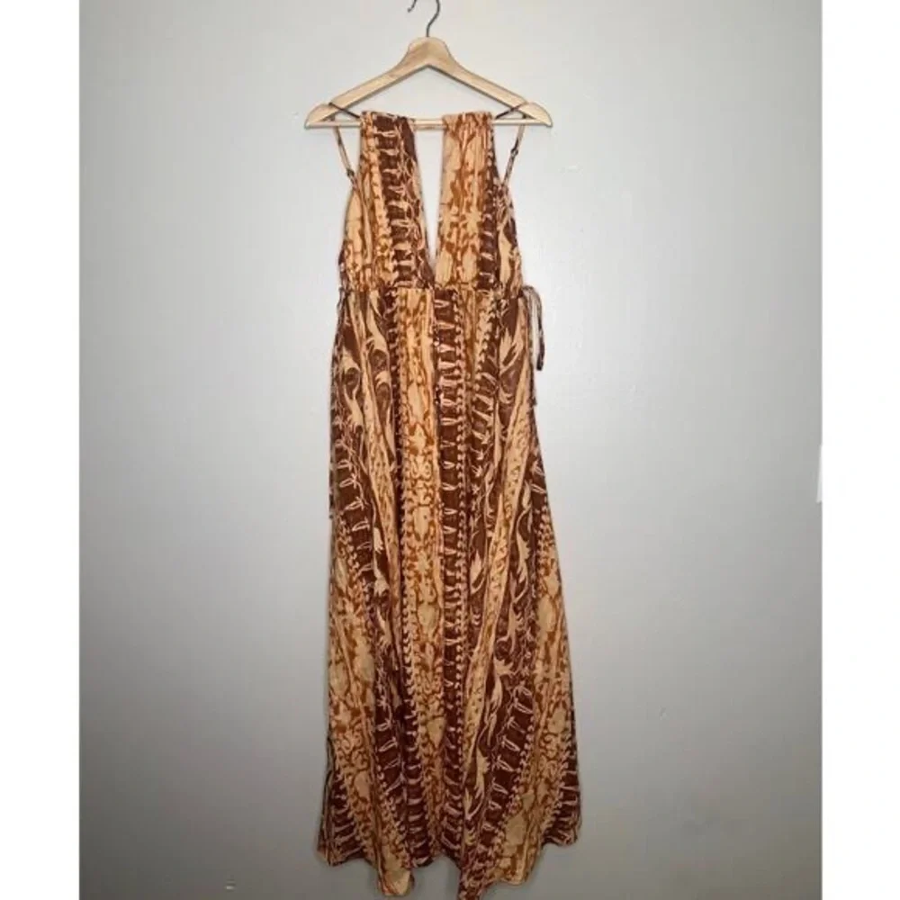 Cult Gaia NWT Agatha Printed Linen Maxi Dress Cut Outs Spice Multi Size Large - Picture 3 of 6